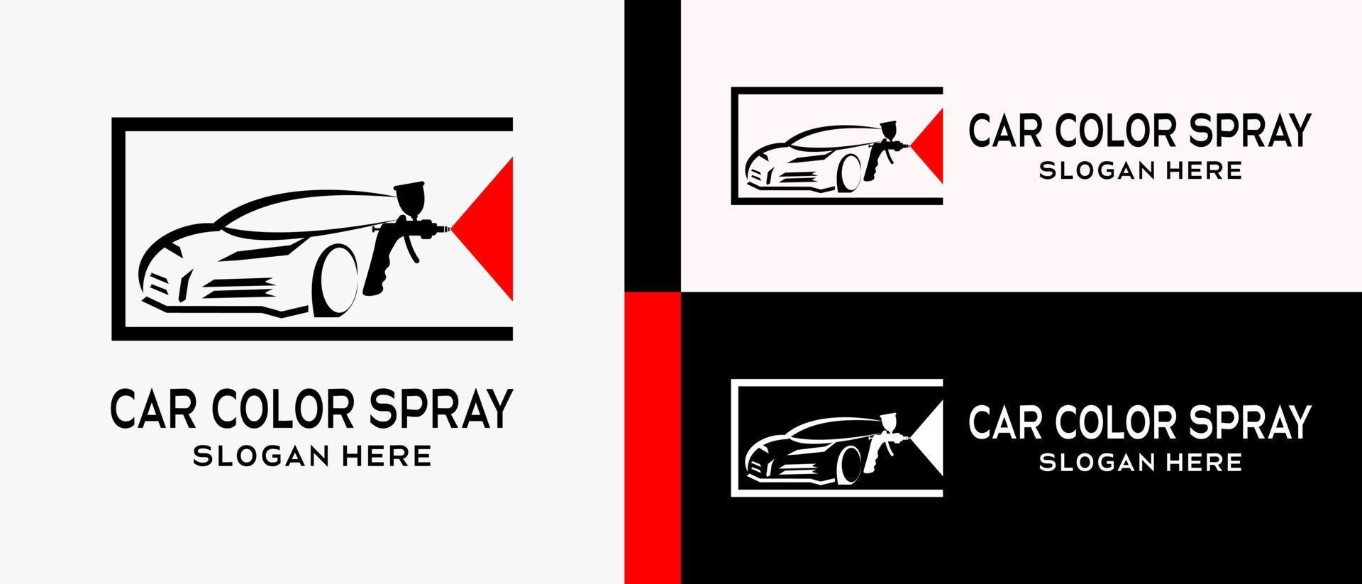 car paint logo design template. silhouette of a paint spray gun with with a car in a box, creative concept. premium vector
