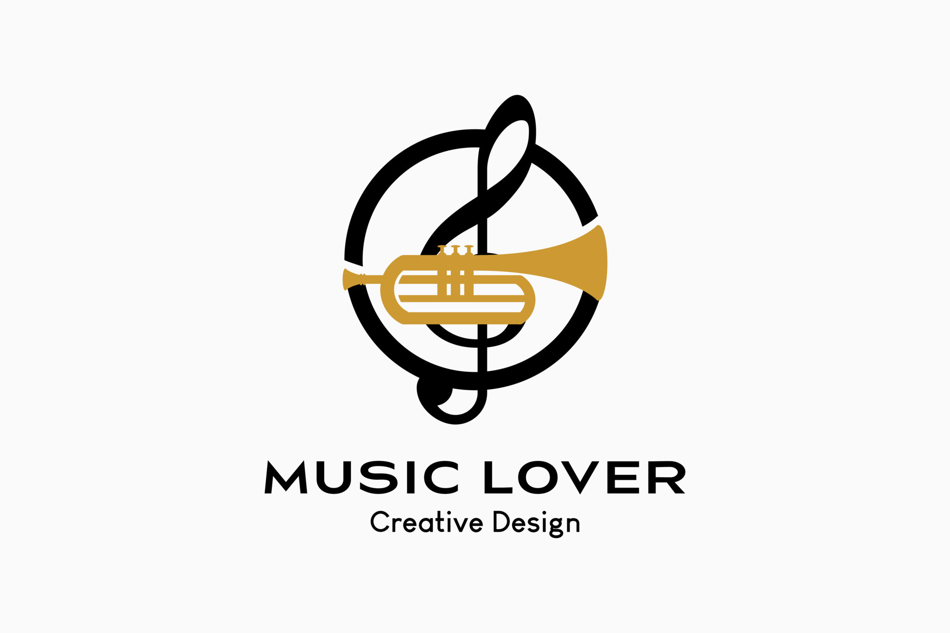 Trumpet logo design with silhouette combined with tone icon in