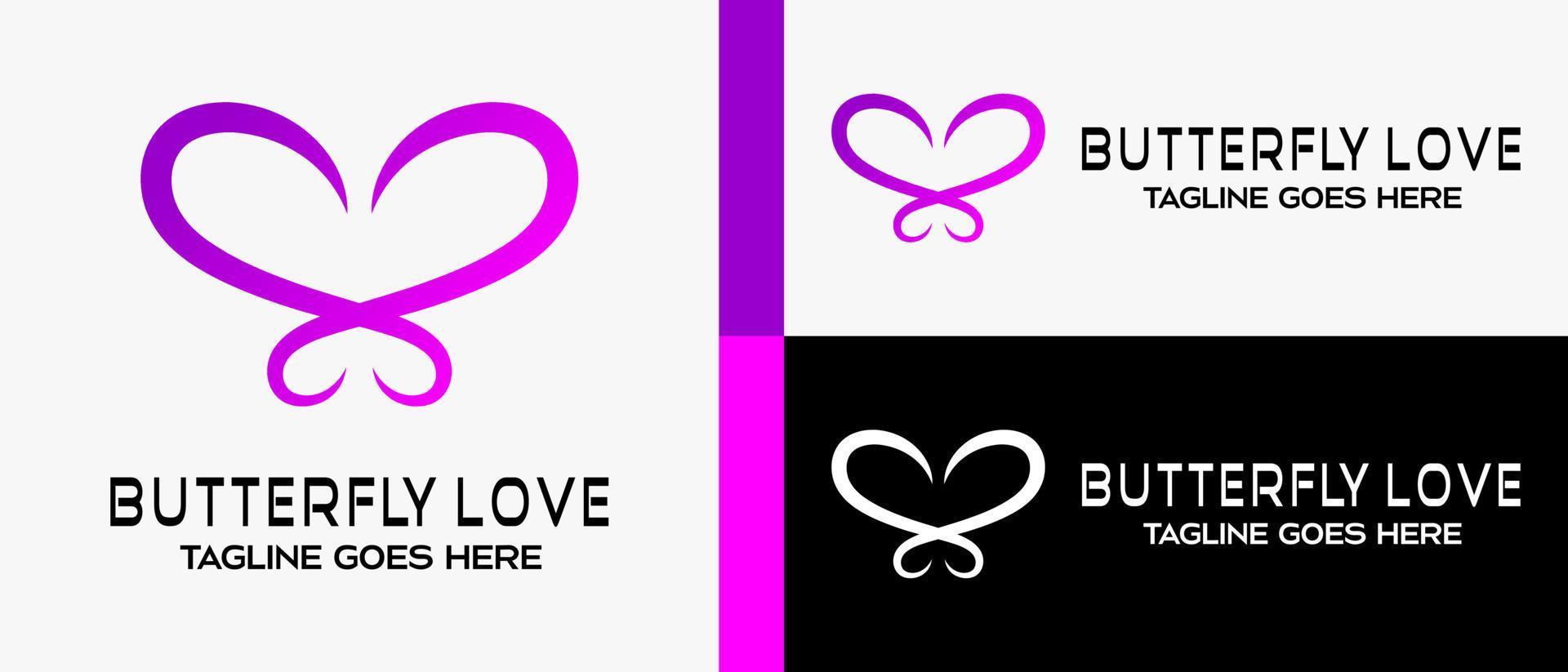 beautiful butterfly logo design template with a creative and simple concept in the shape of a heart. premium vector logo illustration