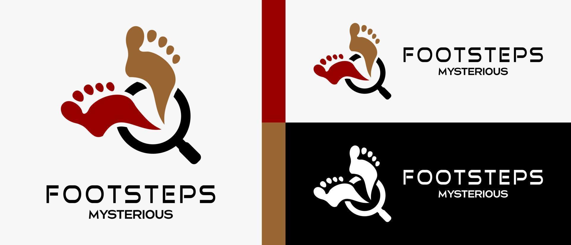 Human footprints logo design template in silhouette and magnifying glass icon with creative and cool concept. premium vector logo illustration