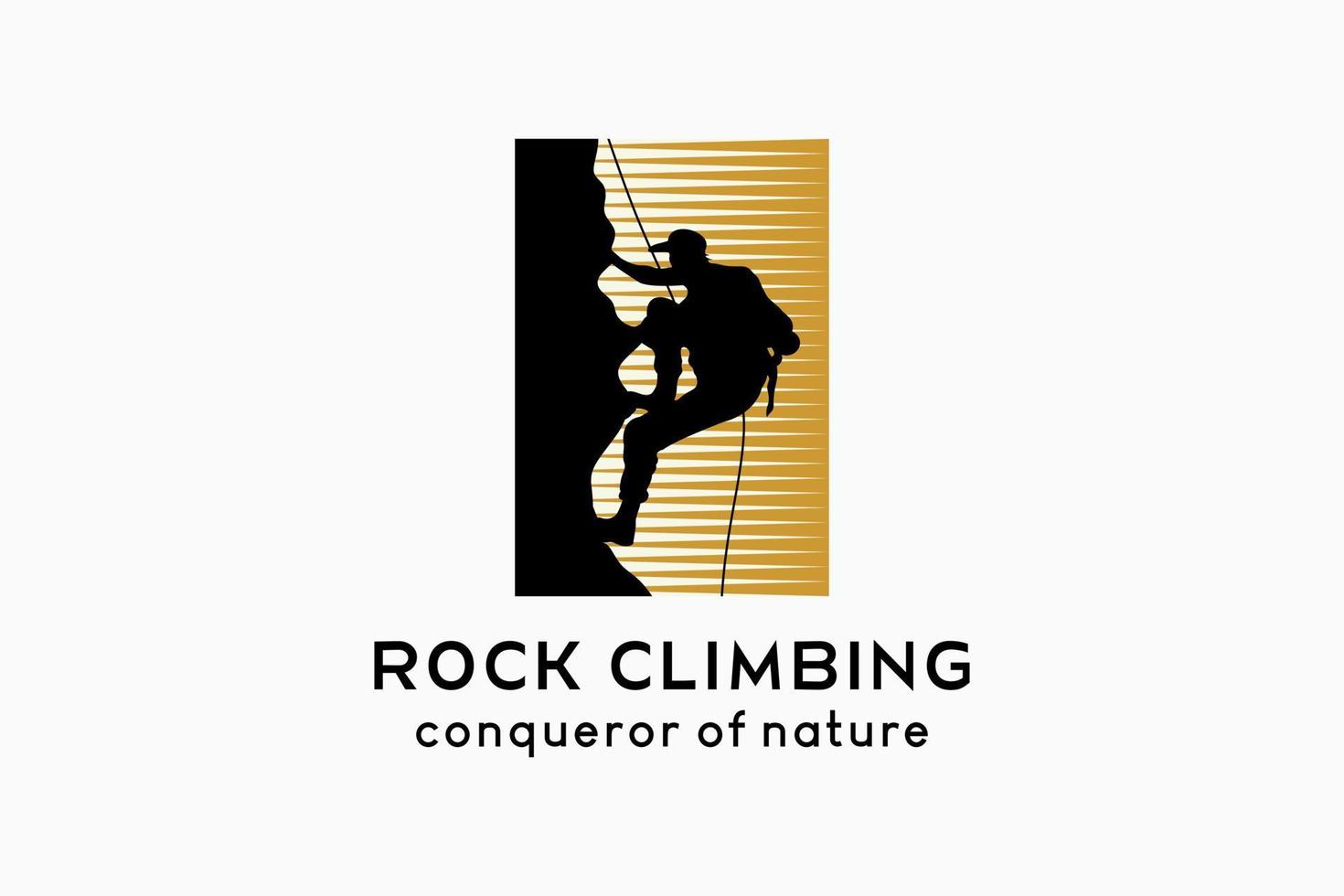 Rock climbing logo design, silhouette of people climbing rock in a box vector