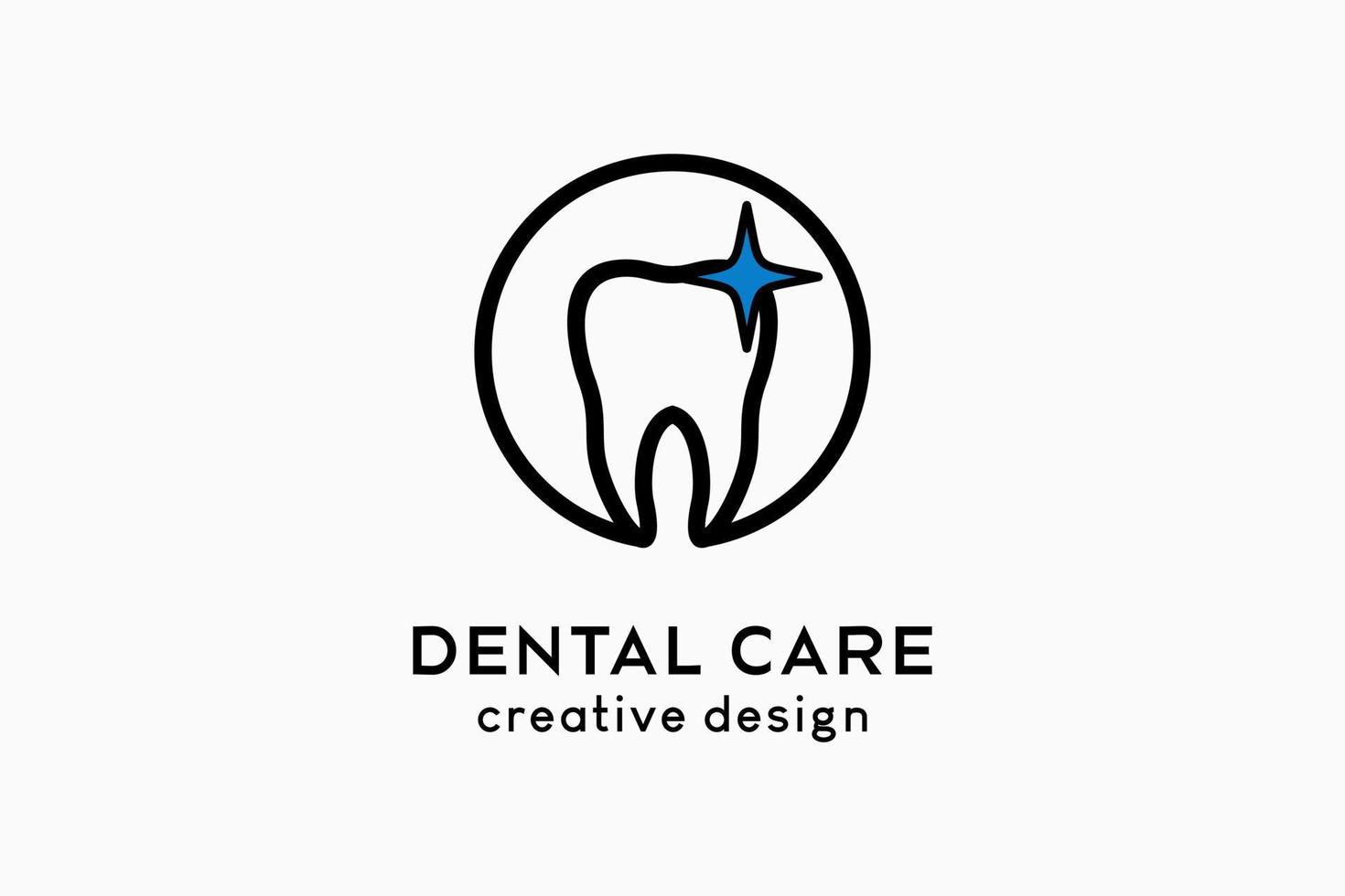 diseño de logotipo de cuidado dental con concepto de arte de línea, icono de diente en círculo vector