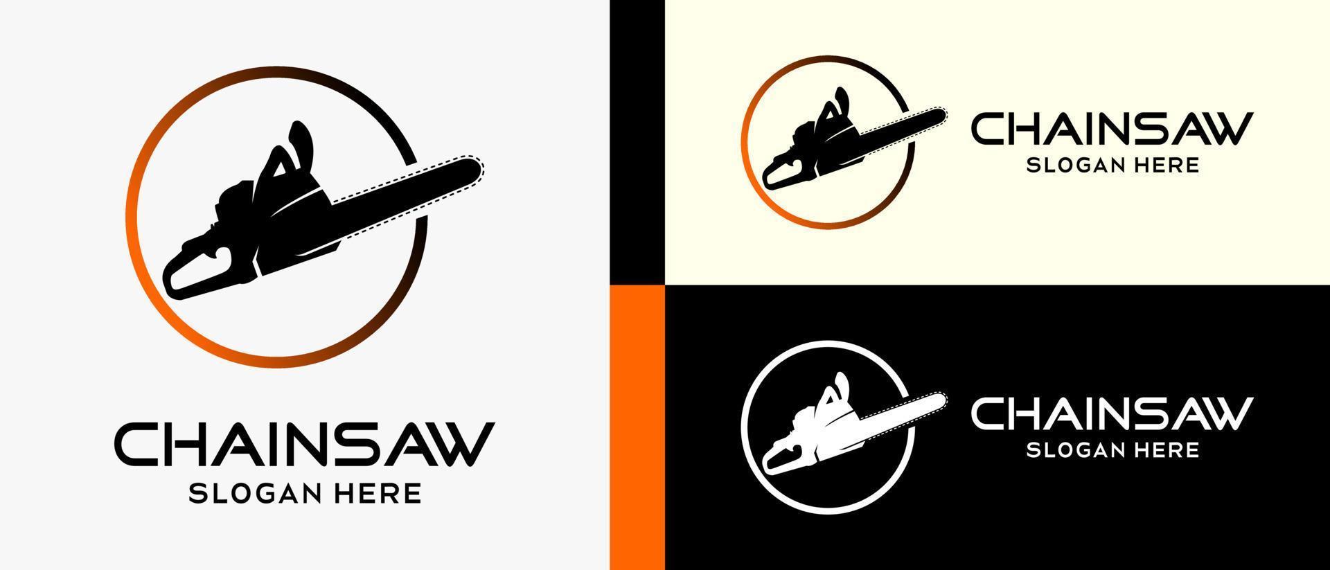 chainsaw logo design template in silhouette with creative concept in circle. premium vector logo illustration