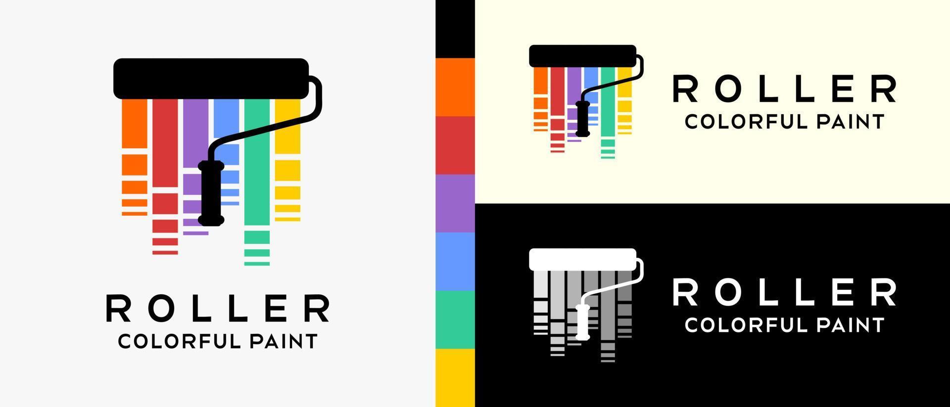 modern wall paint logo design template. a roller brush silhouette with a creative and elegant rainbow color concept. premium vector