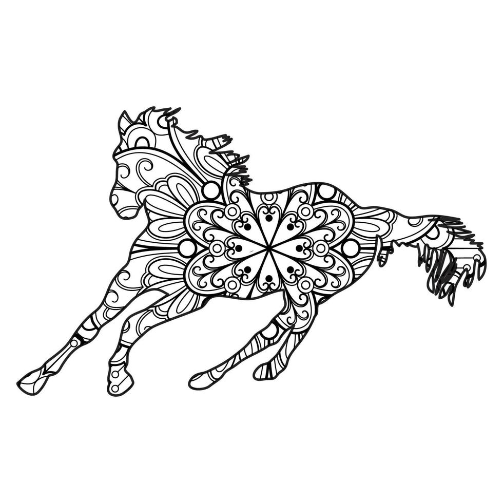 Horse mandala coloring page for kids and adults, animal mandala vector ...