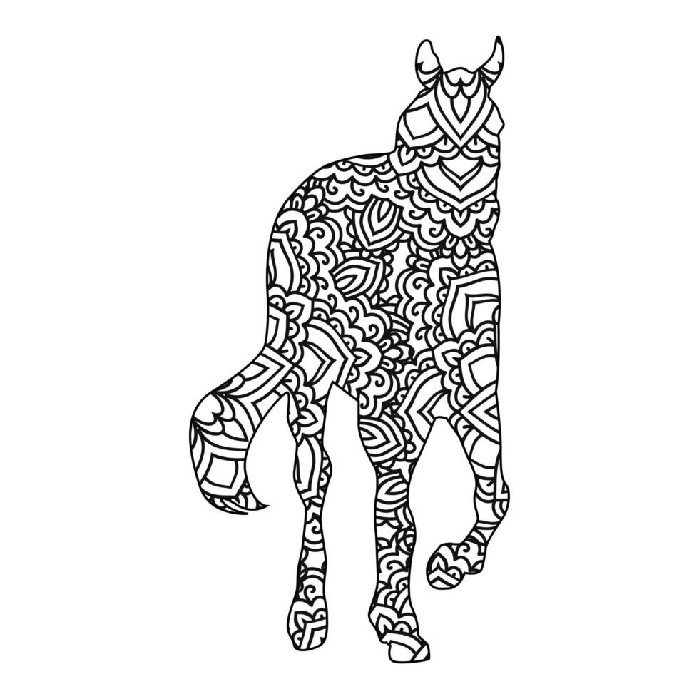caballo mandala página para colorear para niños y adultos, animal mandala vector línea arte diseño estilo ilustración.