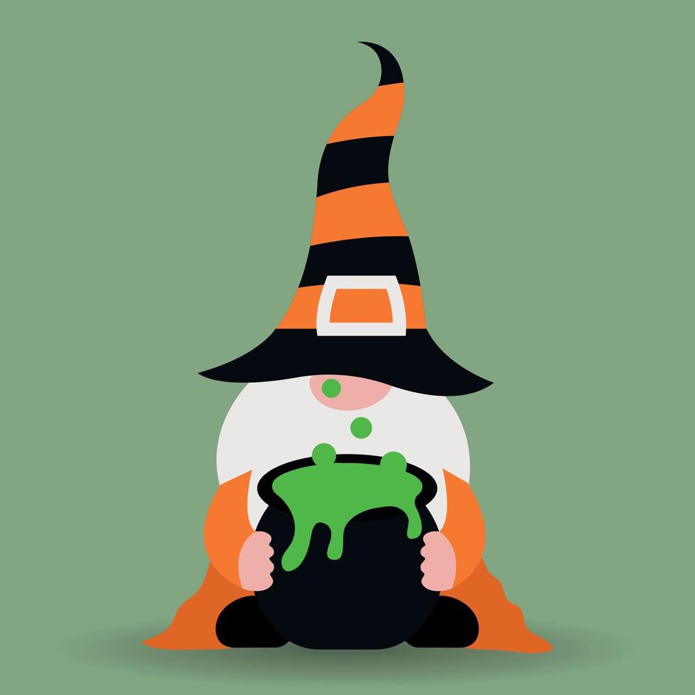 Cartoon Halloween gnome with potion cauldron. Isolated vector. Great for sublimation design, prints. vector