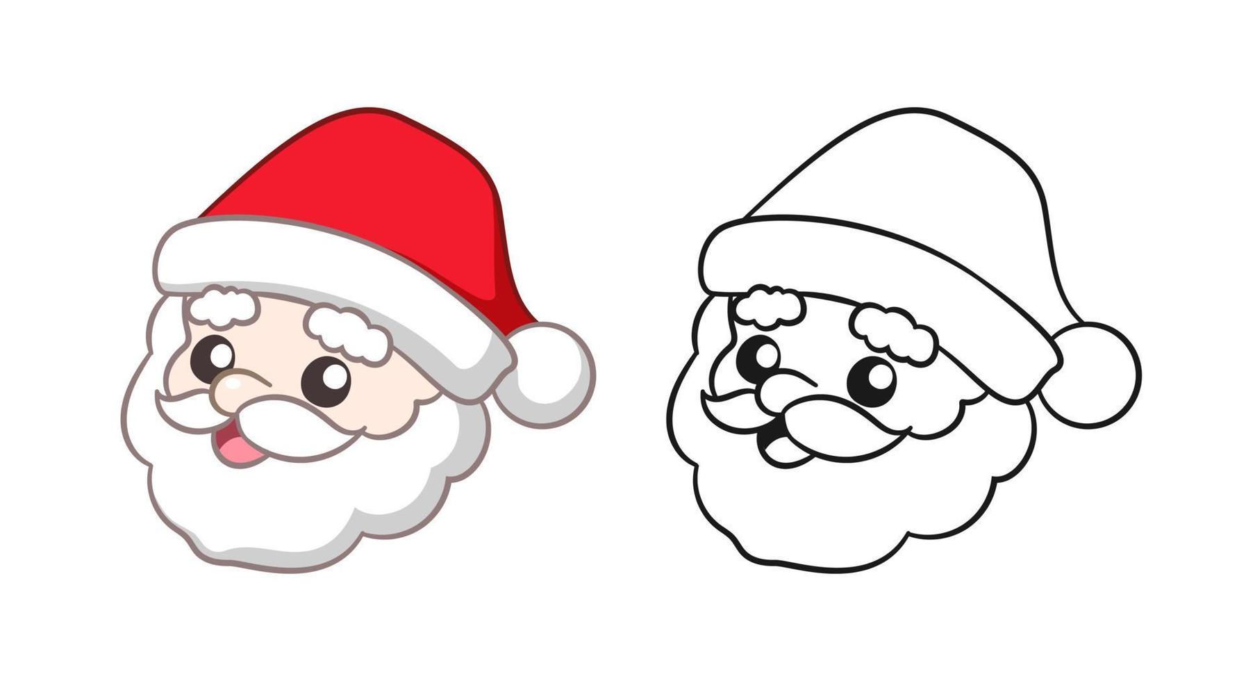 feliz ilustración de dibujos animados de cabeza de santa claus. vista lateral coloreada y conjunto de contornos. página de libro para colorear hoja de trabajo de actividad imprimible para niños. vector