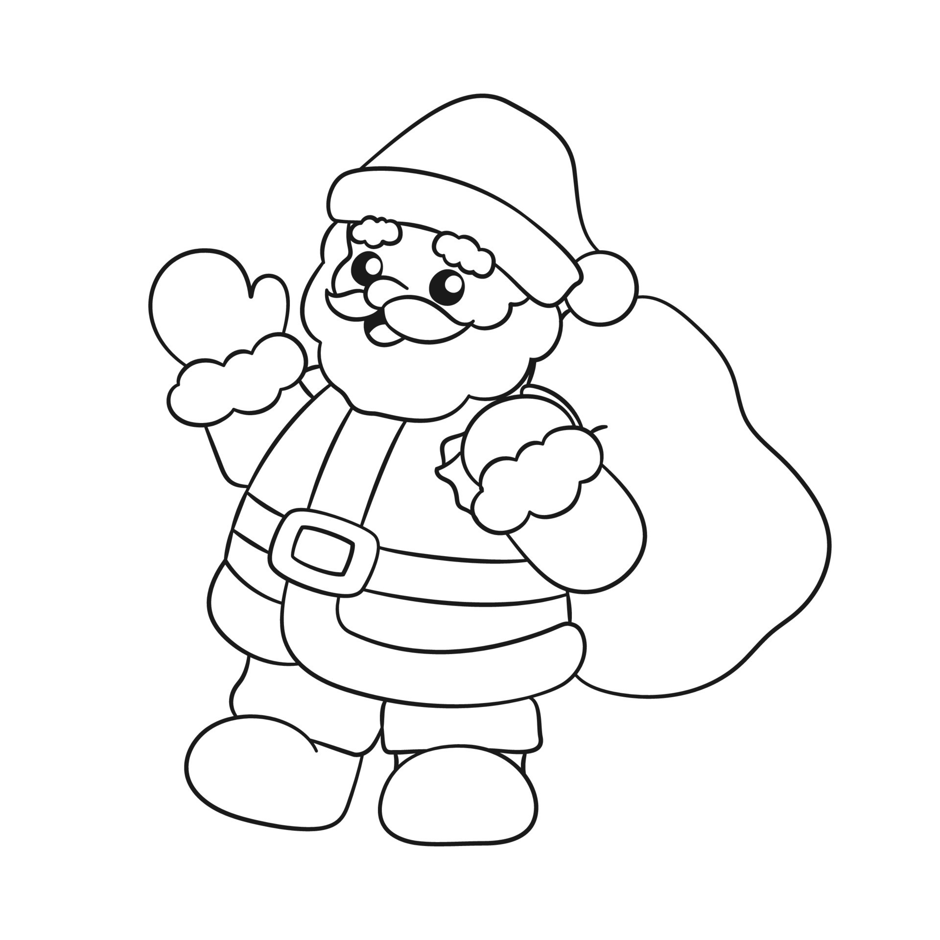 Santa Claus waving and holding a sack of presents cute cartoon