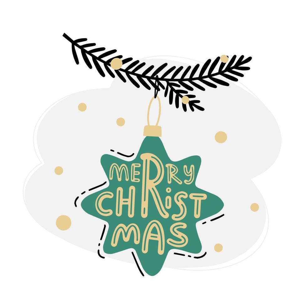 Branch of a Christmas tree with a green star highlighted on a white background vector