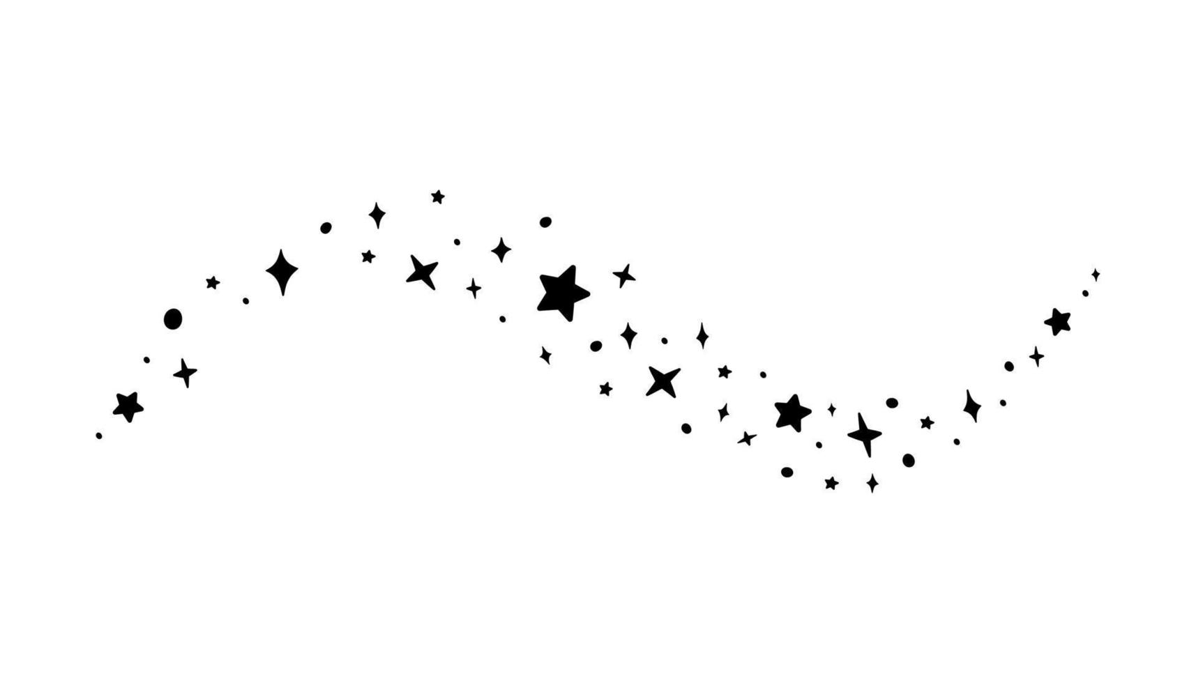 silueta de estrellas mágicas en estilo simple, ilustración vectorial. palo brillante para impresión y diseño, dibujado a mano. cielo nocturno un fondo, hechizo de mago, estrellas de hadas y destellos vector