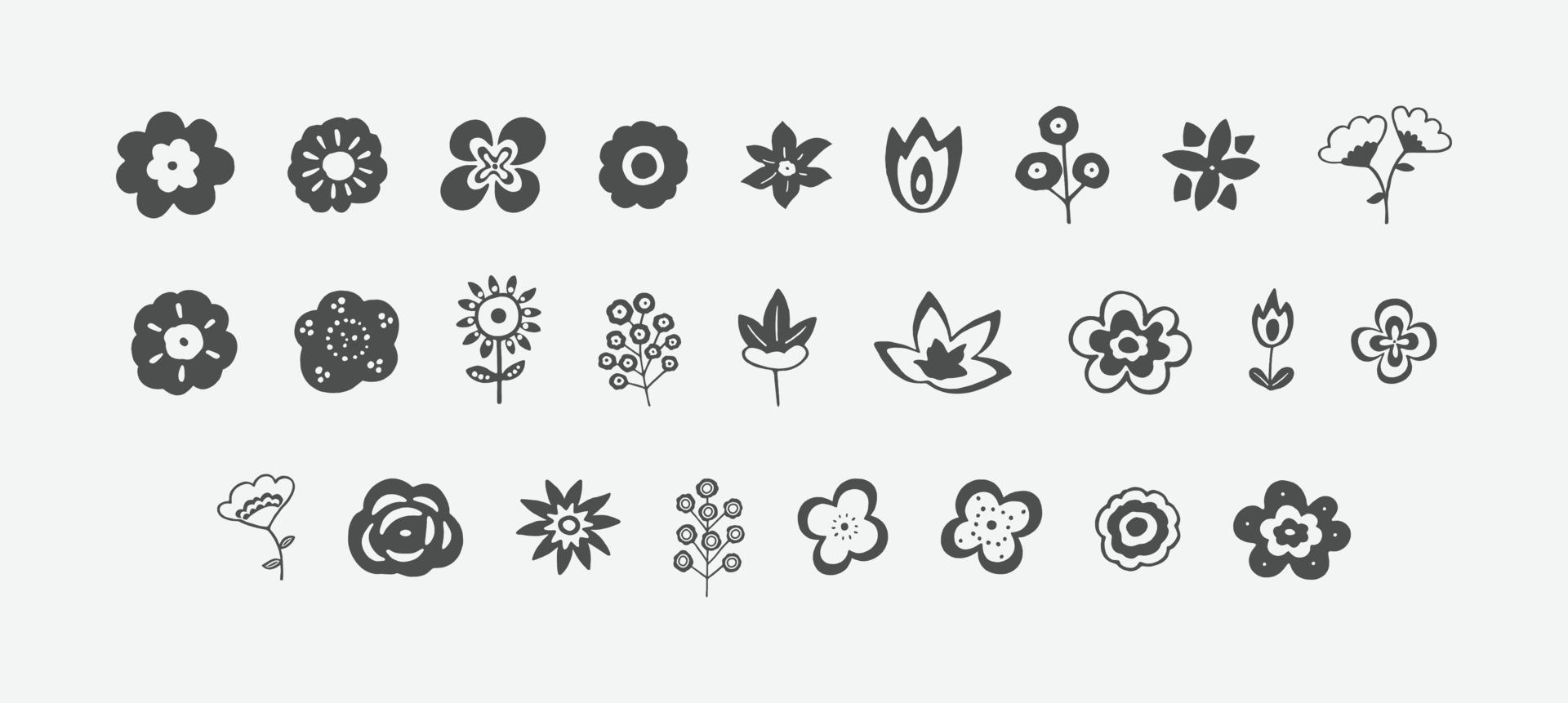 Set of flower vector. Vector botanical flowers black outline collection. Floral vector illustration.