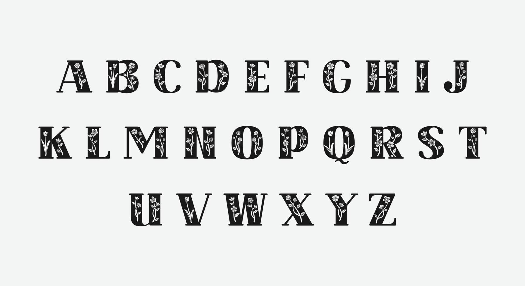 Floral ornate letters. Decoration elegant alphabet letter vector illustration set.
