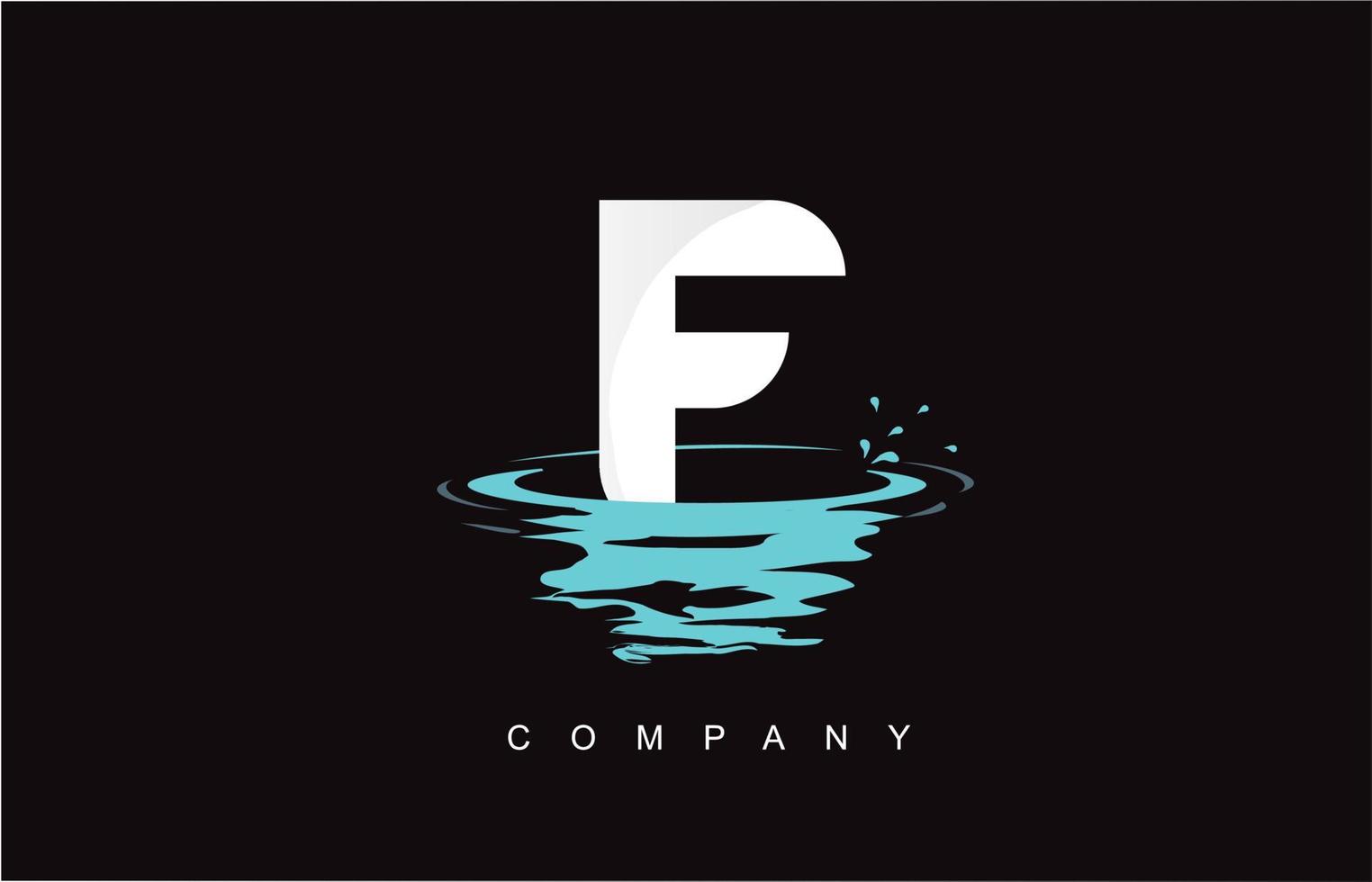 Diseño de logotipo de letra f con ondas de salpicaduras de agua gotas de reflexión vector