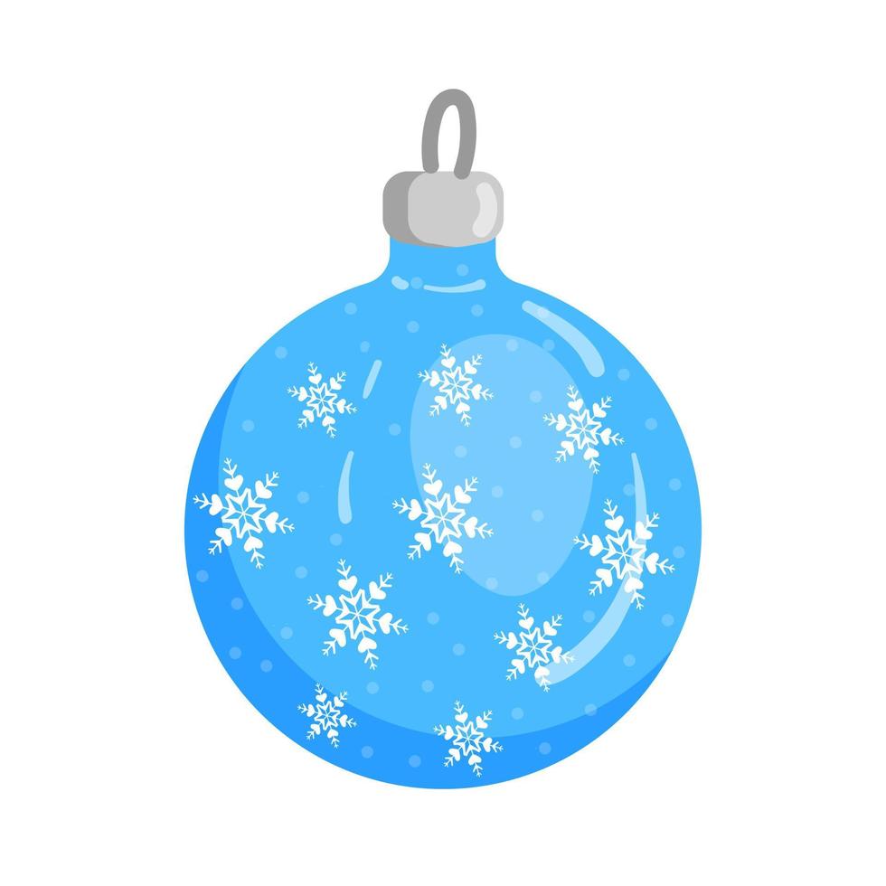 Christmas tree toy. Cartoon style. New year decoration. Isolated on a white background. Blue ball, snowflakes. vector