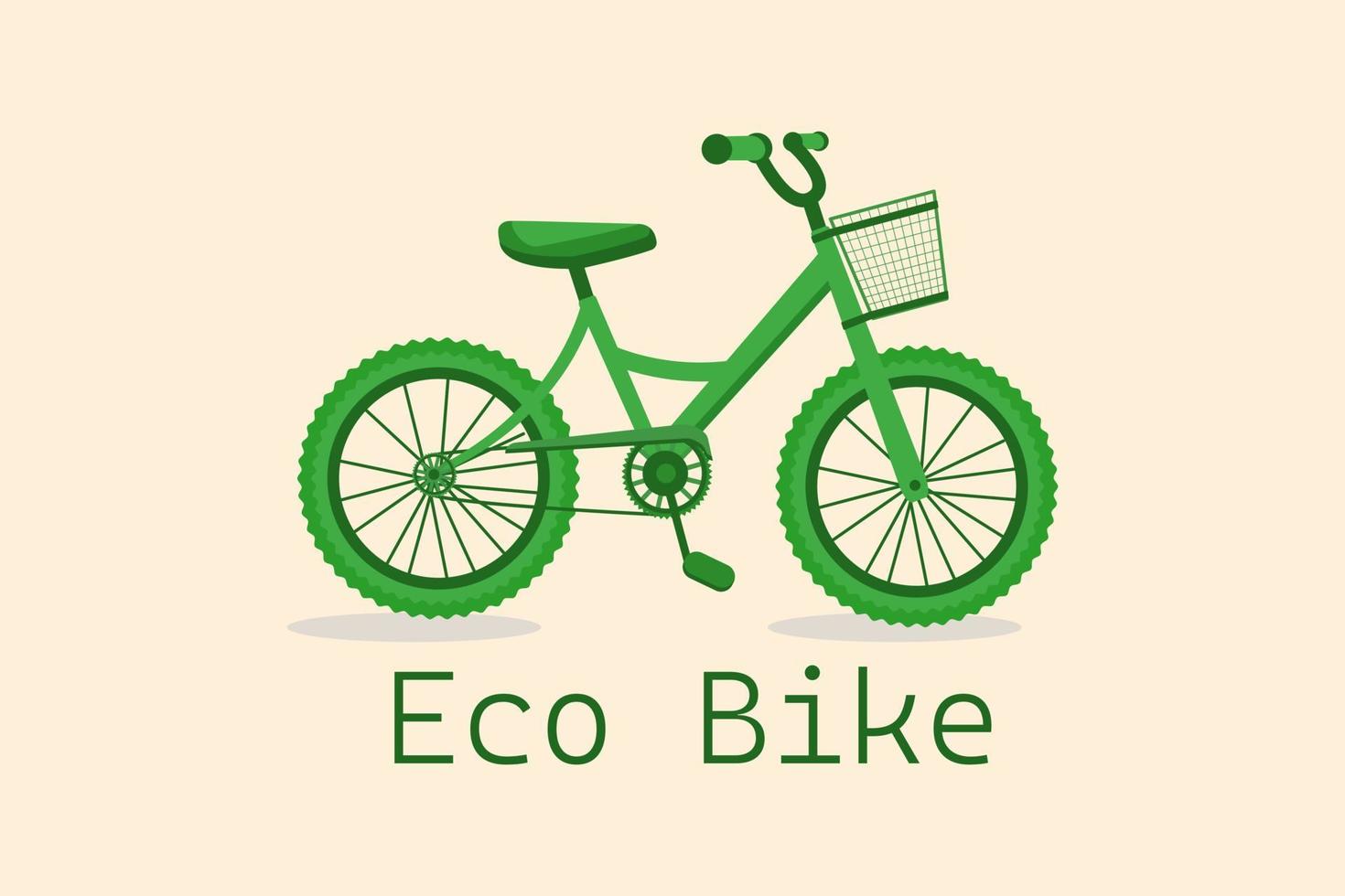 Go bike for green travel. Eco technology symbol. Cute bike for people and protection the environment. Isolated illustration on color background. Vector illustration.