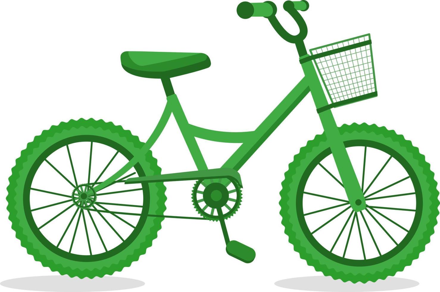 Go bike for green trip. Eco technology symbol of the future. Cute bike of green color for people and protection the environment. Isolated illustration on white background. Vector illustration.