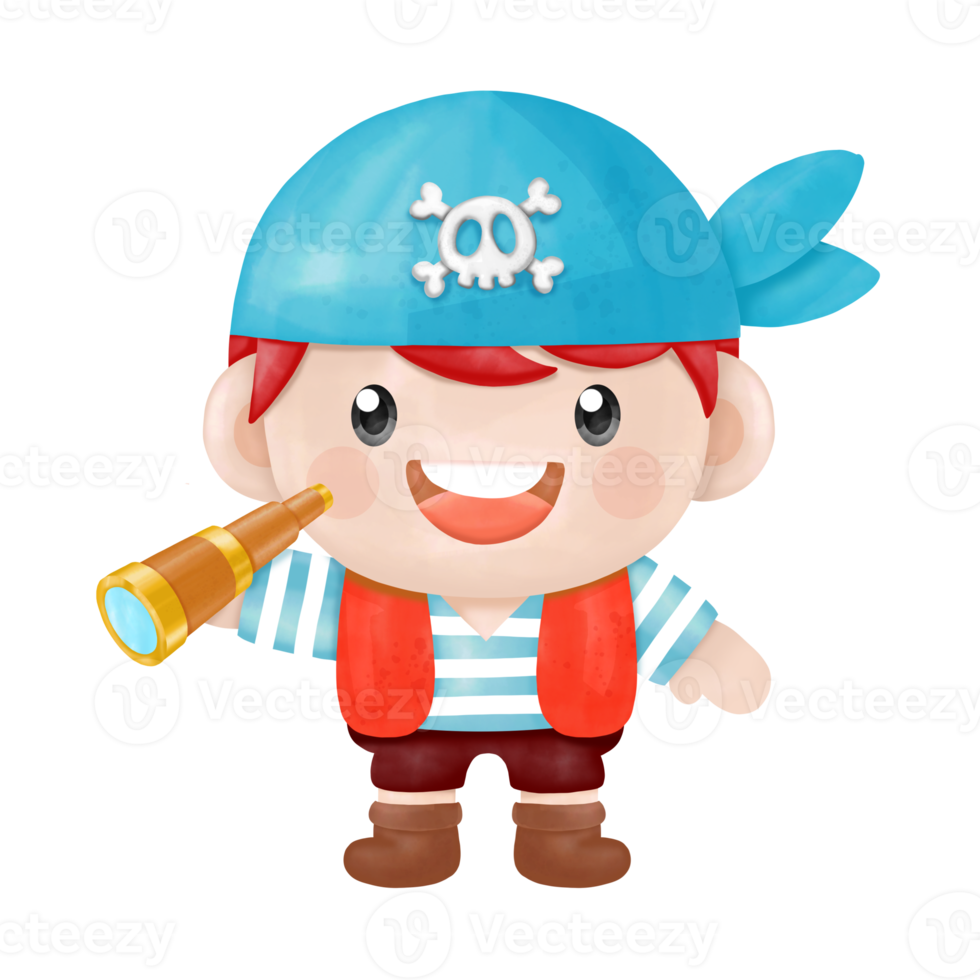 Kids pirate captain and sailor characters, watercolor Clipart png