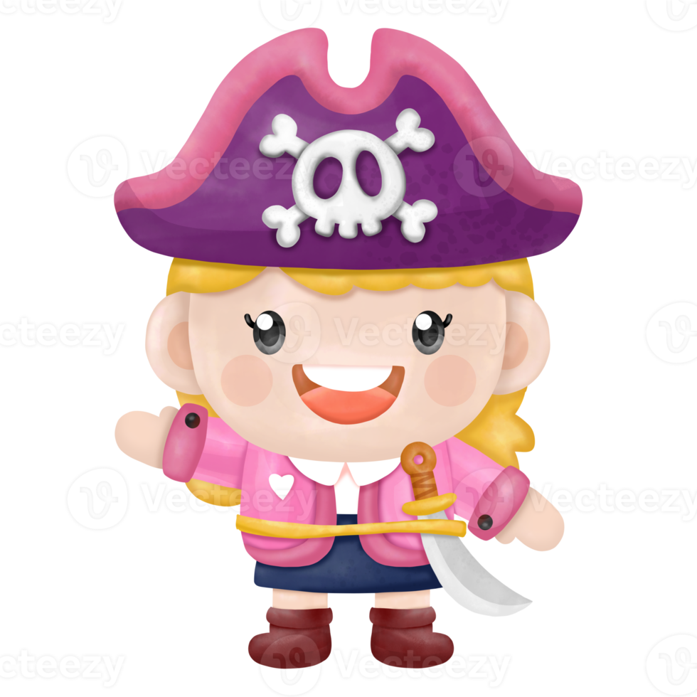 Kids pirate captain and sailor characters, watercolor Clipart png