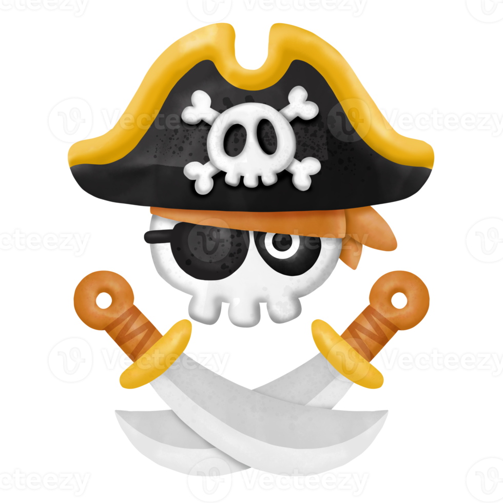 skull pirate captain watercolor Clipart png