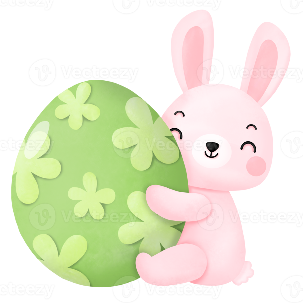 Happy Easter Watercolor Clipart, Rabbit and Egg png