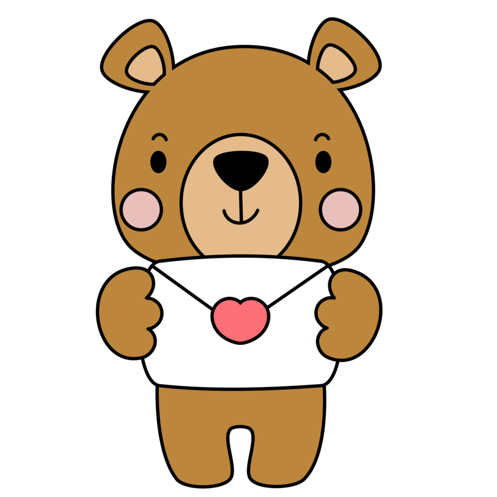 lindo oso de peluche amor set día de san valentín con elementos, vector lleno png