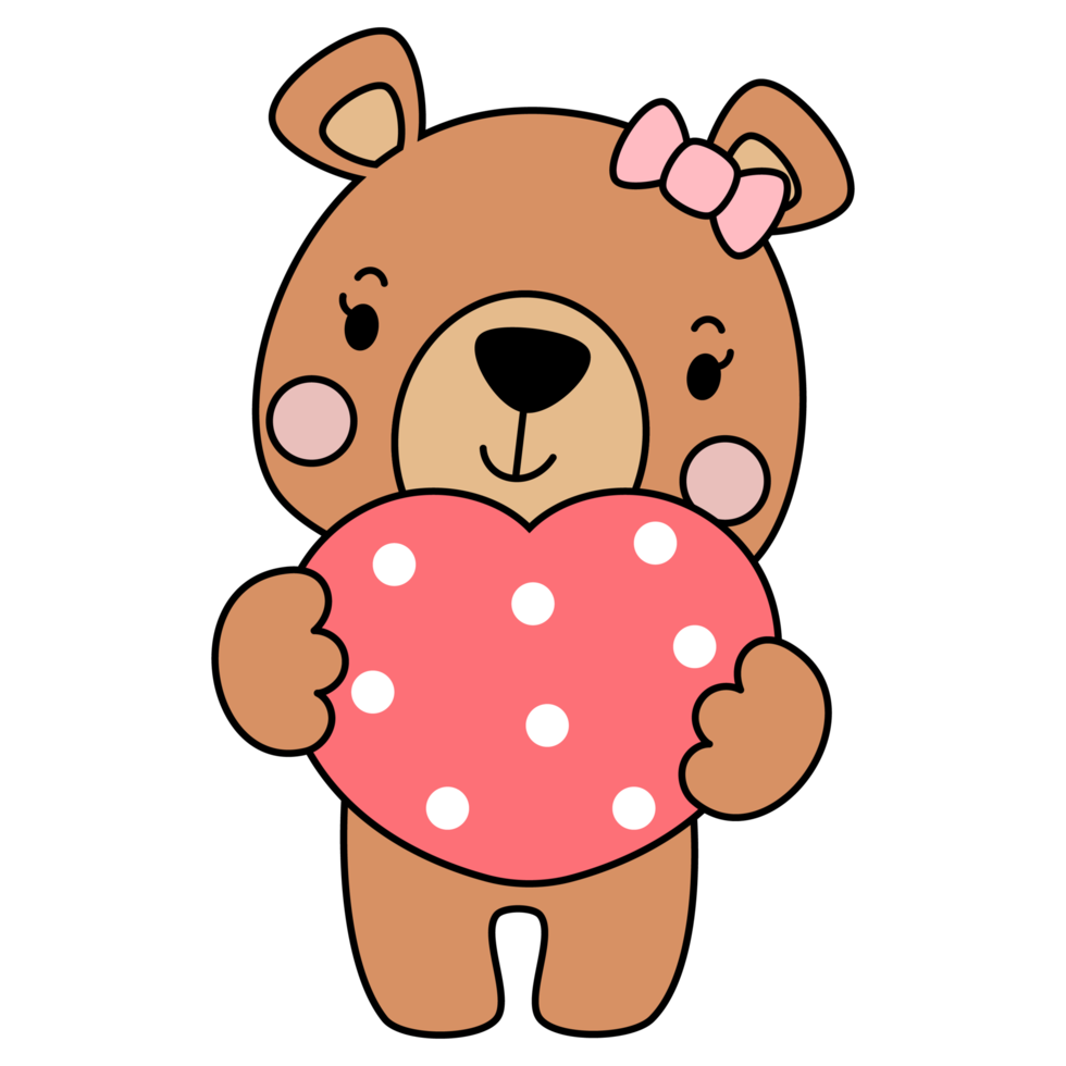 lindo oso de peluche amor set día de san valentín con elementos, vector lleno png