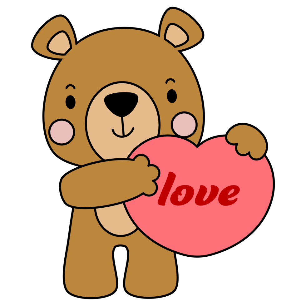 cute teddy bear love set valentines day with elements, Filled vector png