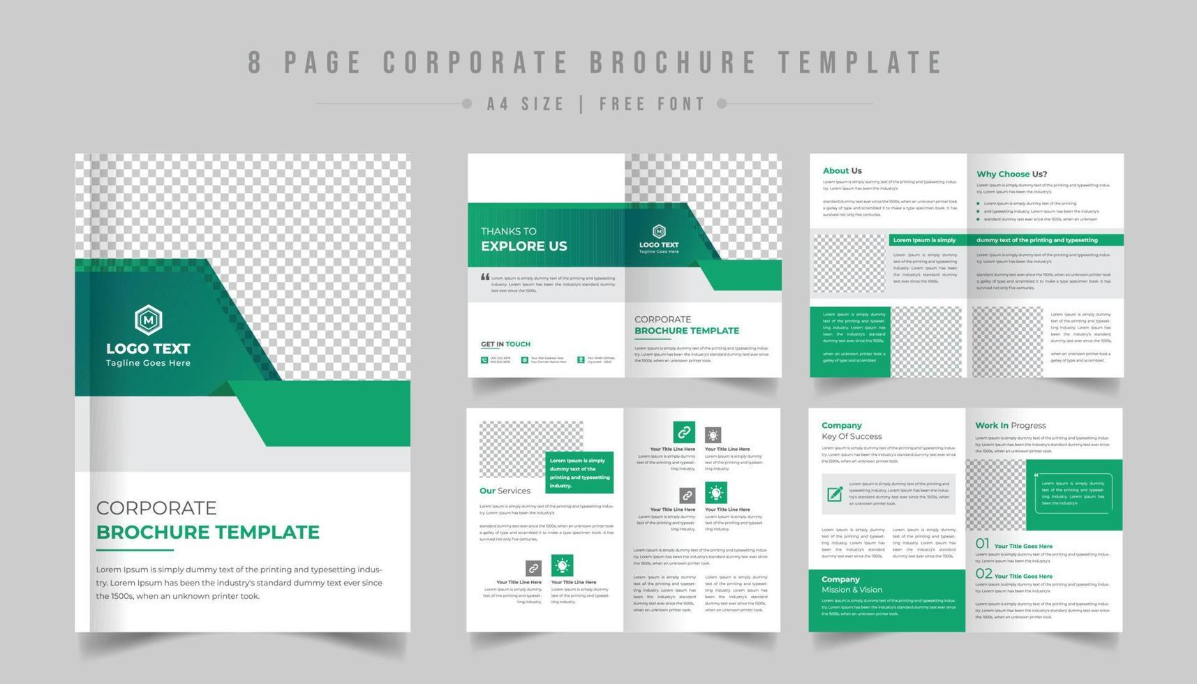 Company brochure template design, 8-page corporate brochure layout, minimal business brochure template design, Proposal project, booklet, company profile, Project proposal, corporate, catalog, annual vector
