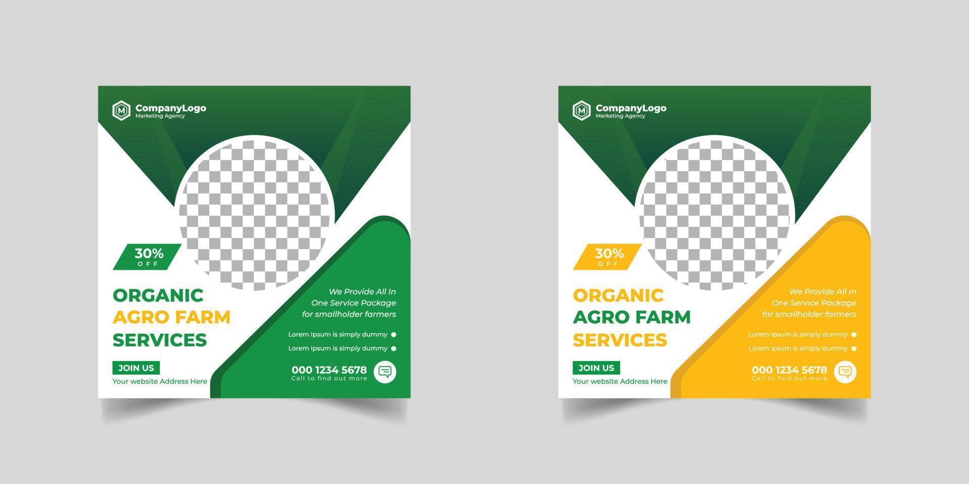 agriculture farming services or Lawn Mower Garden Service Social Media post banner and cover template or agro farm, agriculture, farming, organic farm vector