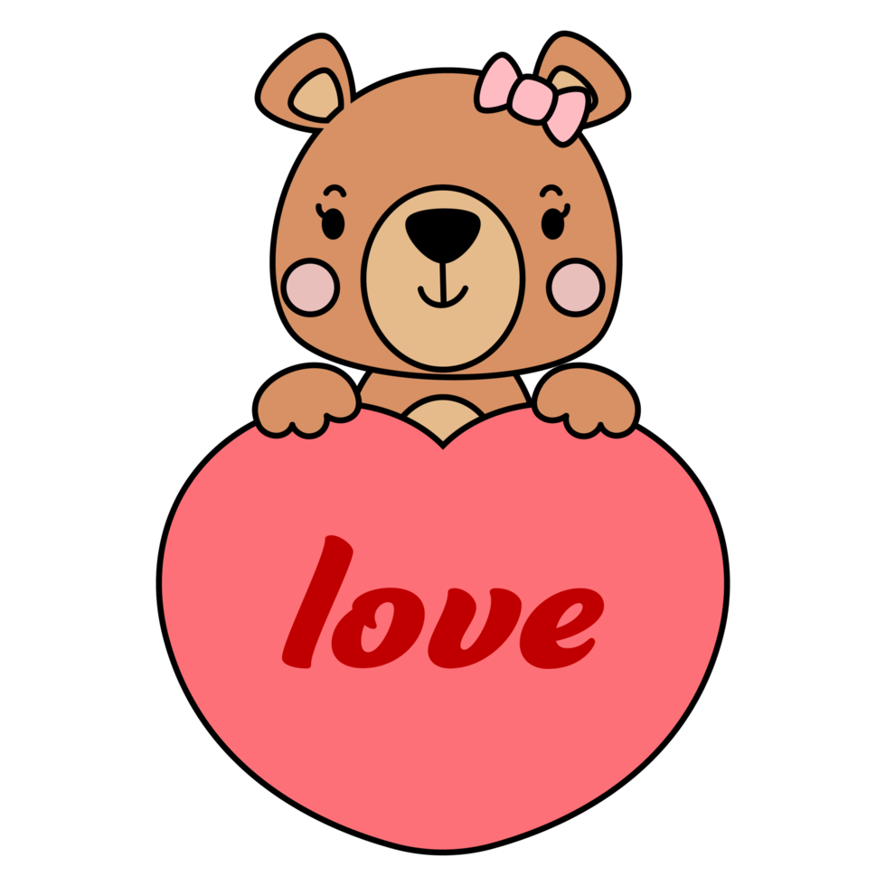 cute teddy bear love set valentines day with elements, Filled vector png