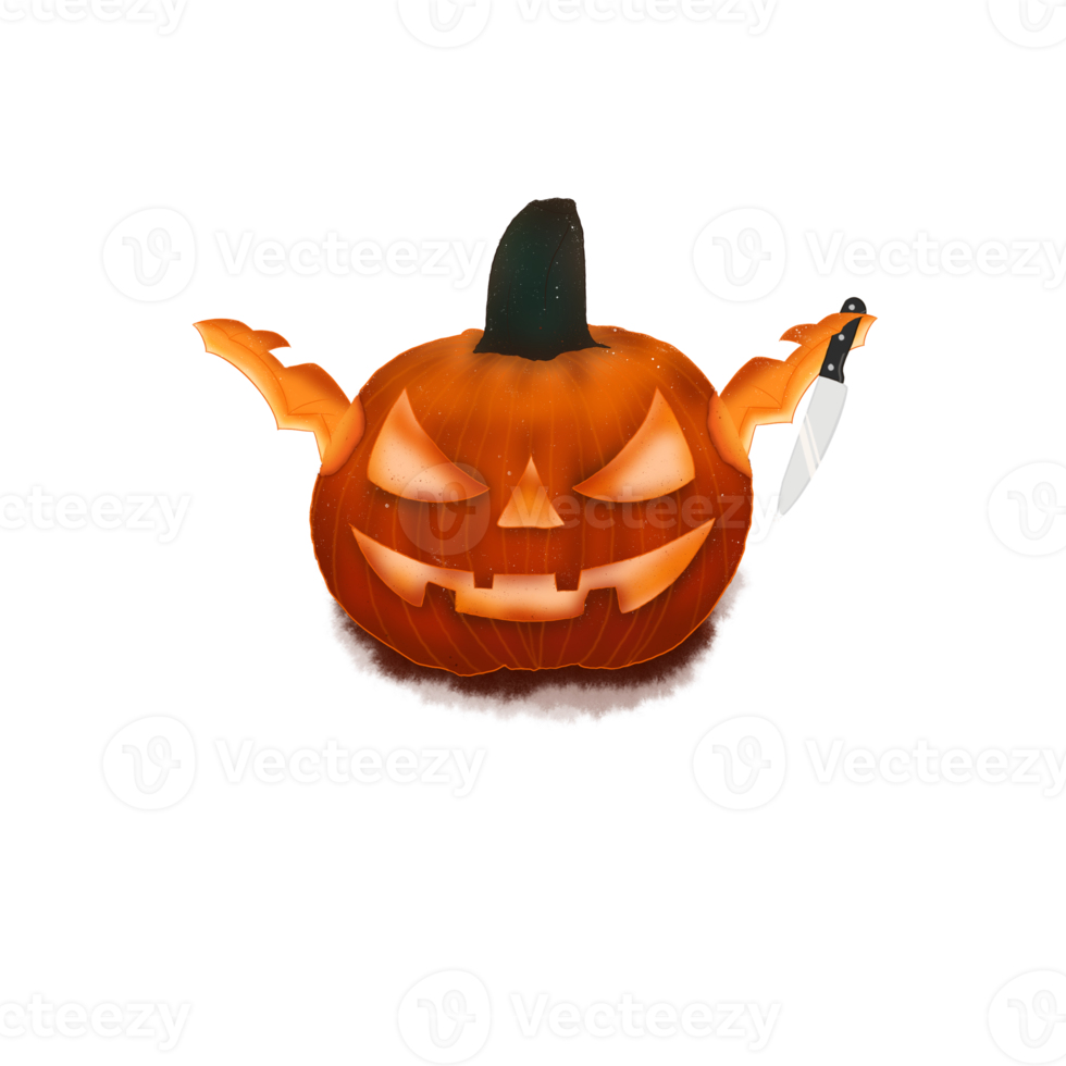 Halloween pumpkin holding knife png