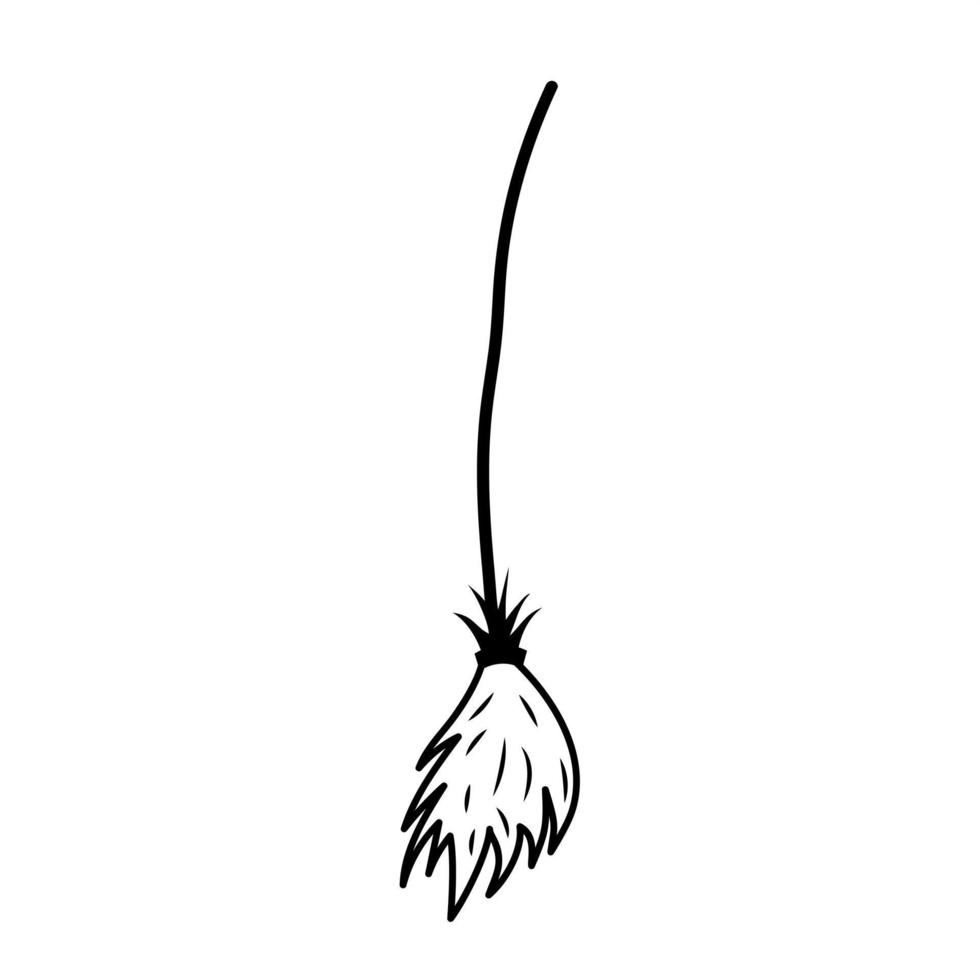 Witch's broom. Linear doodle style. Halloween concept. vector
