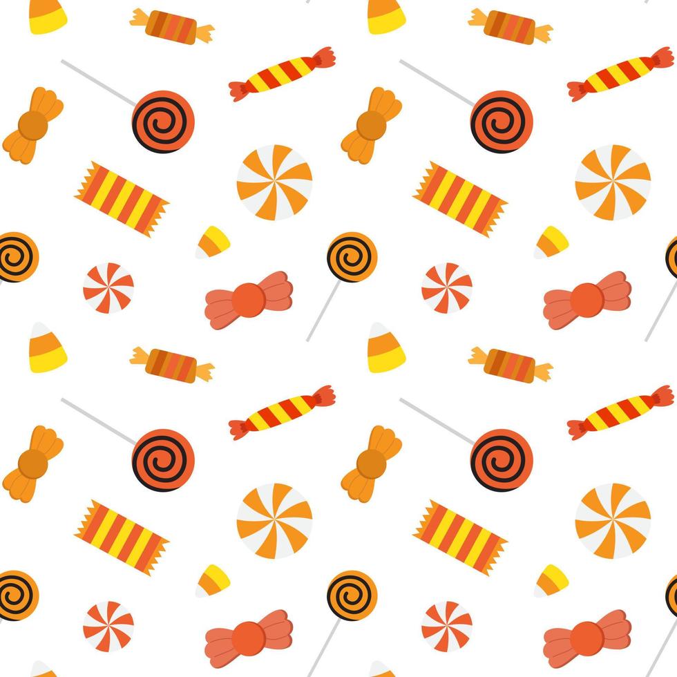 Vector Halloween seamless pattern with candies. Isolated on white background.