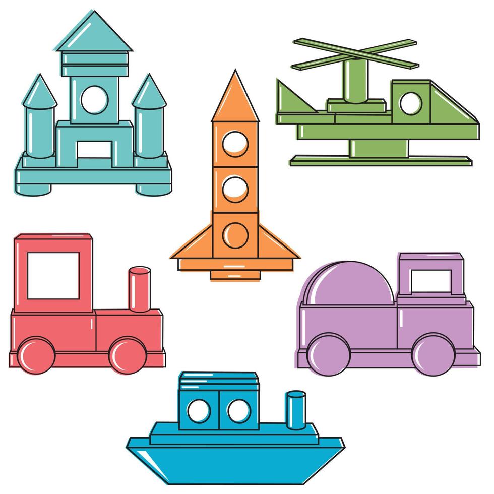 Construction of Transport from colored wooden cubes, vector isolated illustration in the flat style