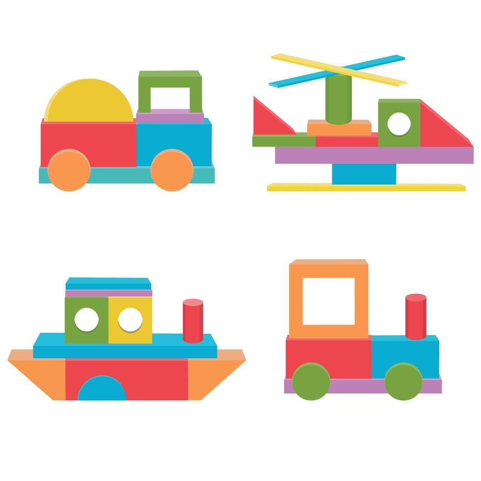 construcción de transporte a partir de cubos de madera de colores, ilustración vectorial aislada en estilo plano vector