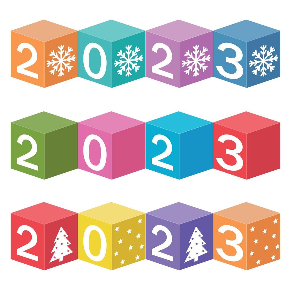 Calendar for Christmas, new year made of cubes with the number 2023, color vector illustration