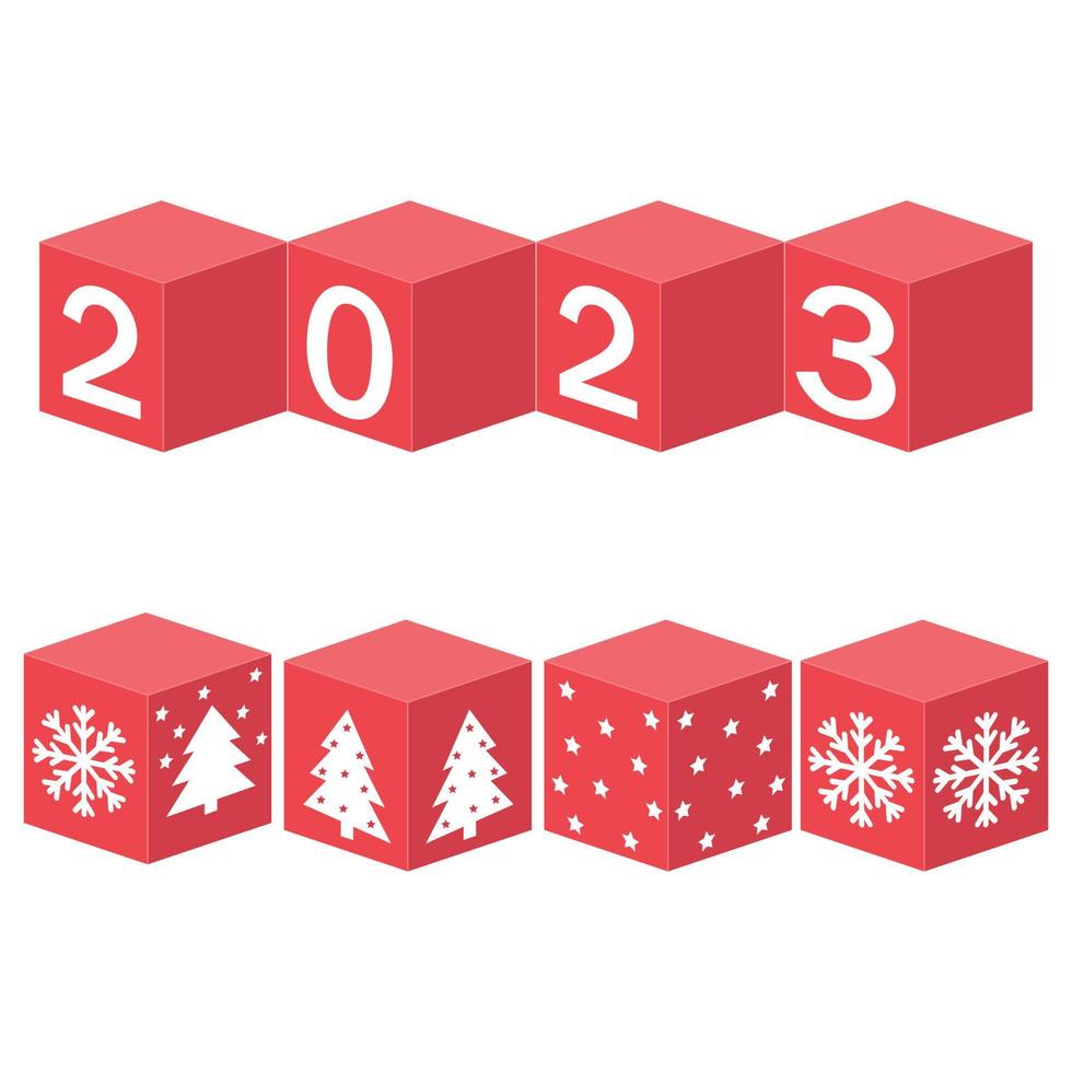 Calendar for Christmas, new year made of cubes with the number 2023, color vector illustration