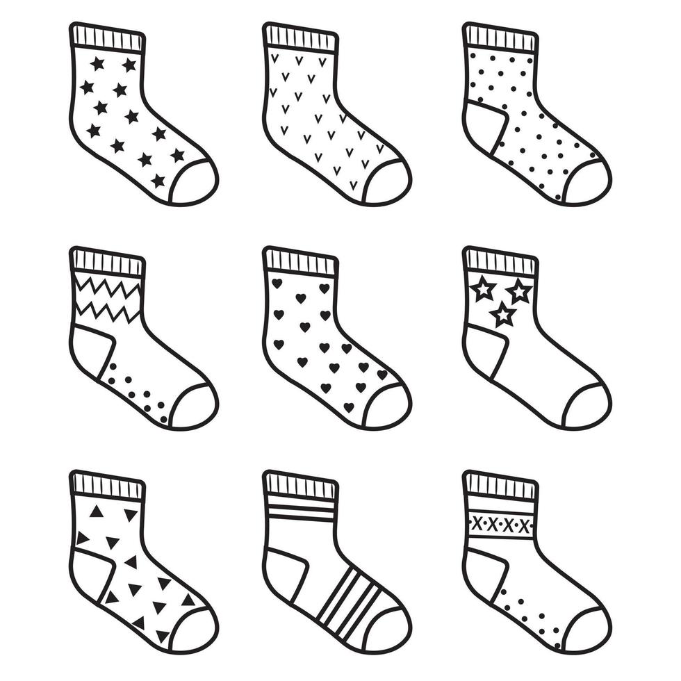 Children's socks, black outline, vector isolated illustration