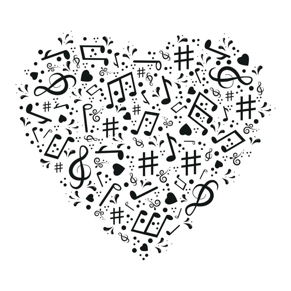 corazón musical con notas, ilustración vectorial aislada vector