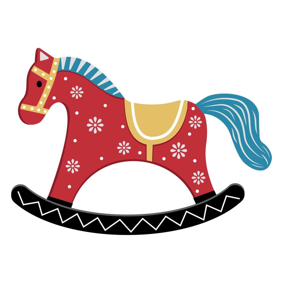 An icon with the image of a children's wooden toy rocking horse. Vector isolated cartoon-style illustration.