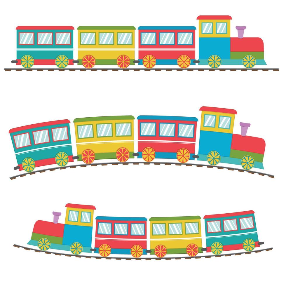 Wooden train with carriages, color vector illustration in flat style.