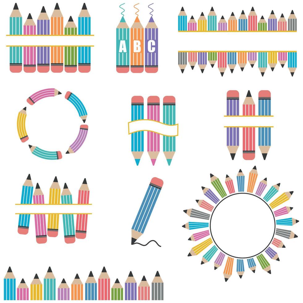 Pencil set with text frame, color vector isolated illustration