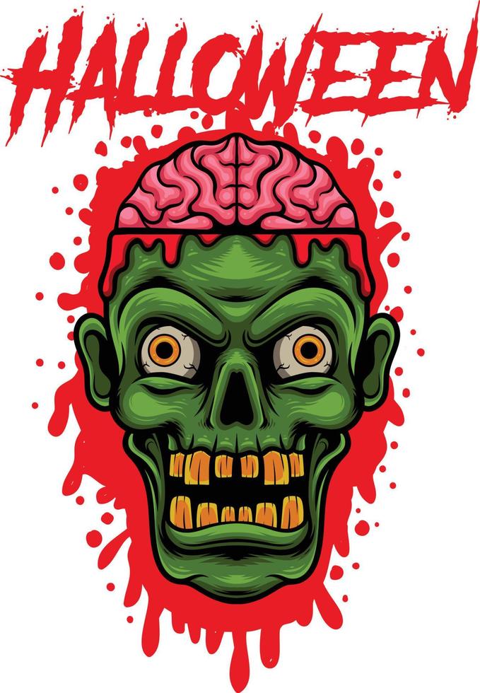 cabeza de zombi aterrador vector