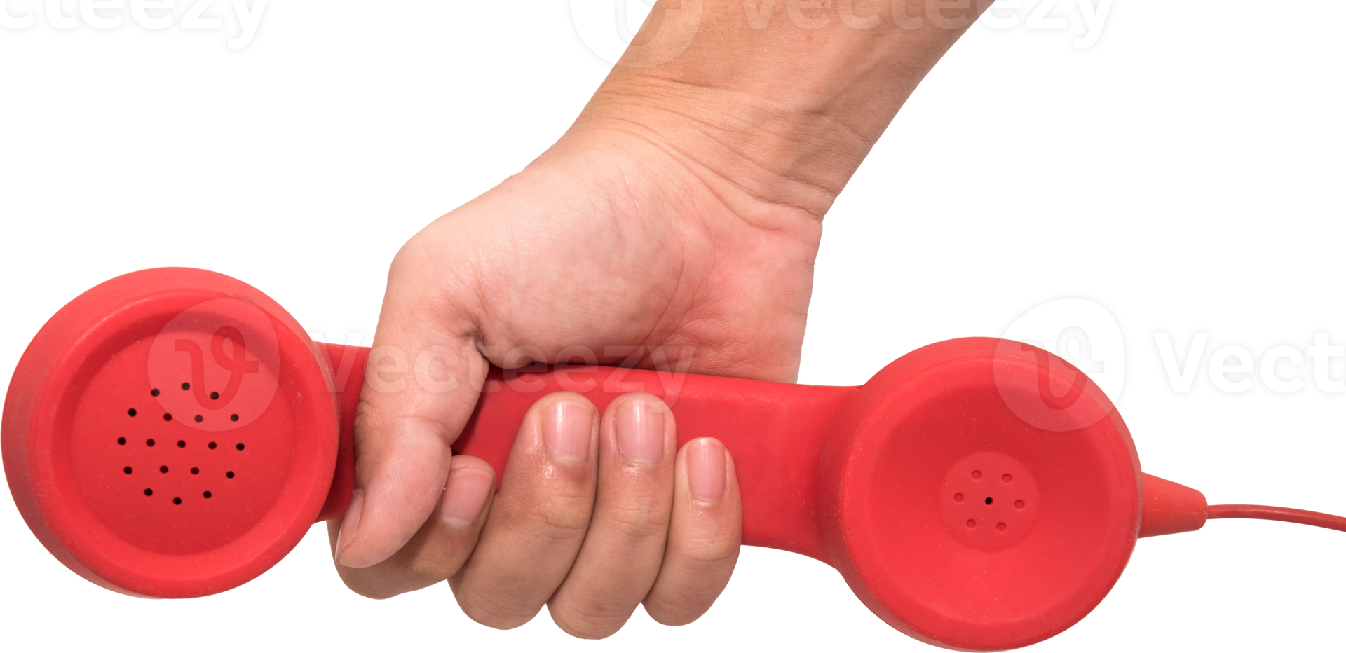 Hand holding red phone urgent call for you isolated png