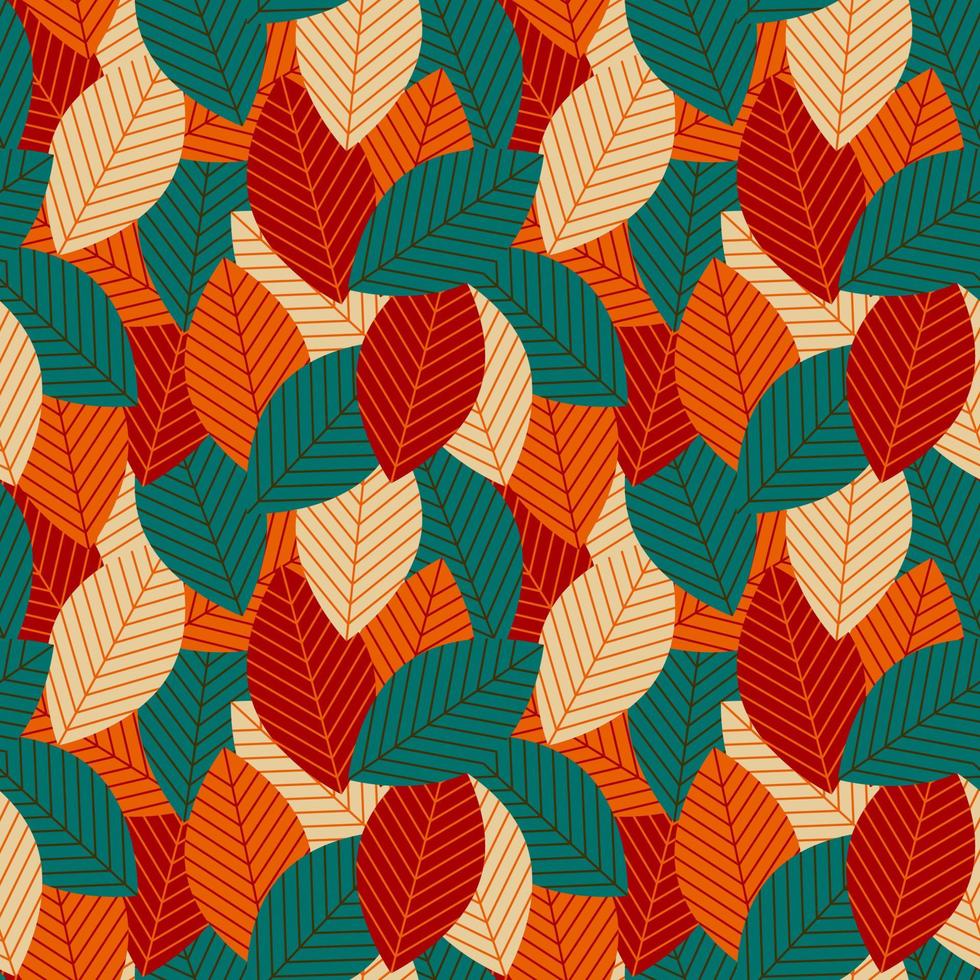 Mid century modern geometric leaves retro 70s seamless pattern. Autumn floral organic background. For textile or book covers, wallpapers, graphic art, printing, invitation, wrapping paper vector