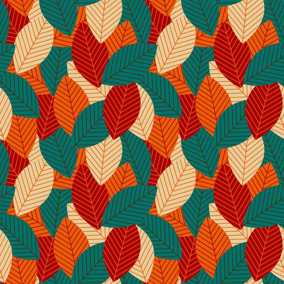 hojas geométricas modernas de mediados de siglo retro 70s patrón sin costuras. fondo orgánico floral de otoño. para cubiertas textiles o de libros, papeles pintados, artes gráficas, impresión, invitación, papel envolvente vector