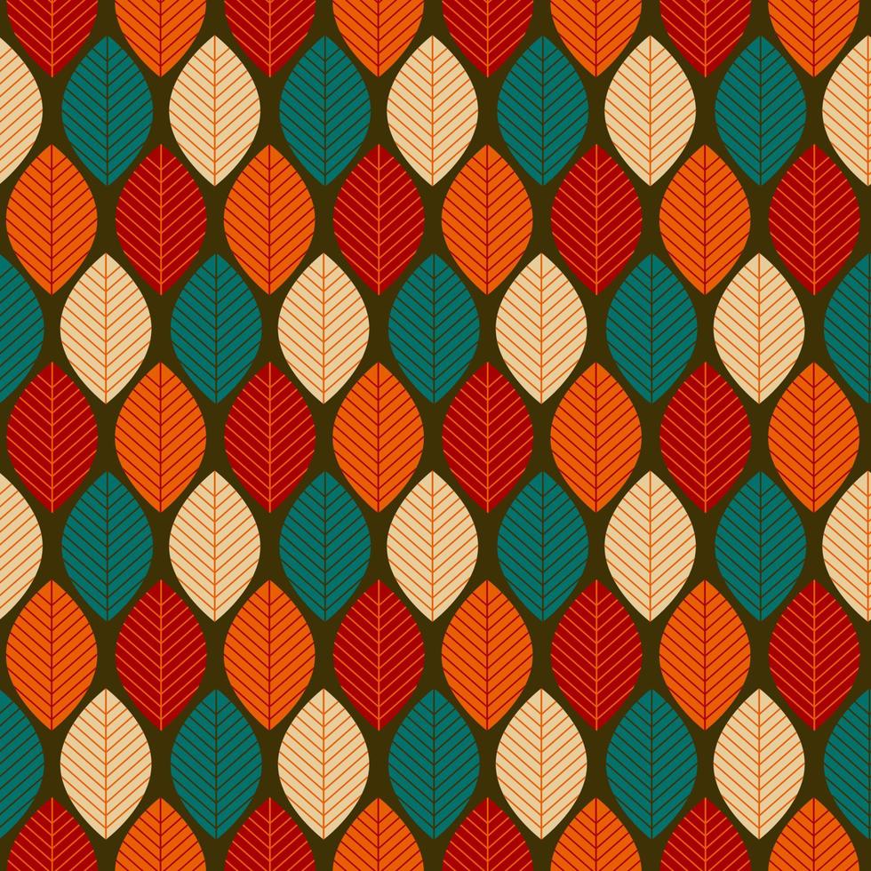 Mid century modern geometric leaves retro 70s seamless pattern. Autumn floral organic background. For home decor, textile, wallpaper and wrapping paper vector