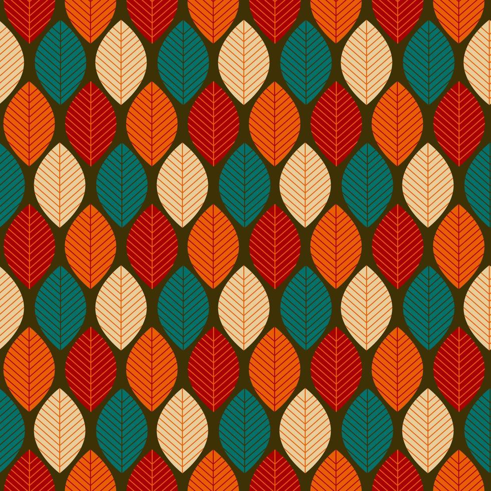 Mid century modern geometric leaves retro 70s seamless pattern. Autumn floral organic background. For home decor, textile, wallpaper and wrapping paper vector