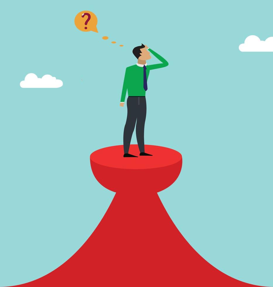 Business man stand on high searching for something, business and finance concept vector illustration with blue background